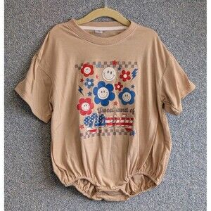Blanksful Girls Size 2T Sweet Land Of Liberty Tan Red White Blue Bubble Bodysuit